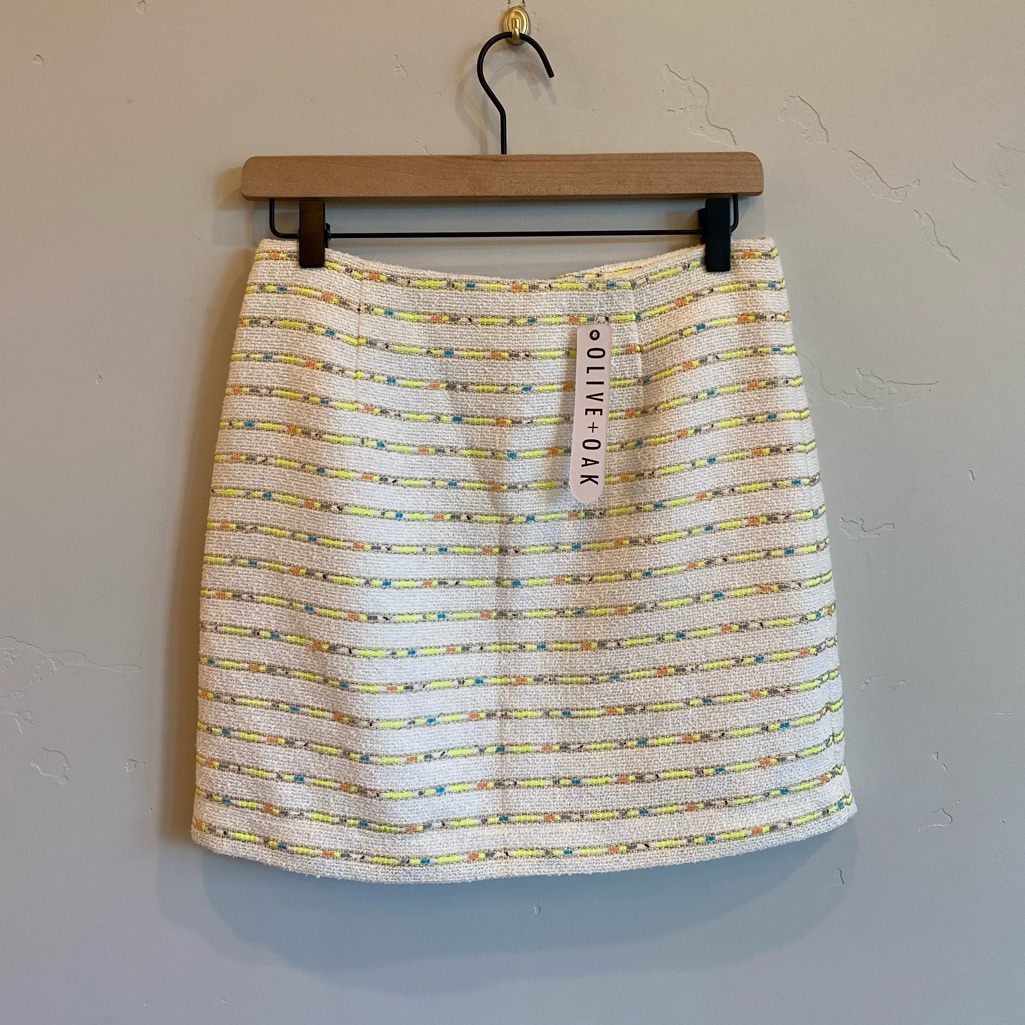 Olive & Oak Creamy White Stripe Tweed Mini Skirt